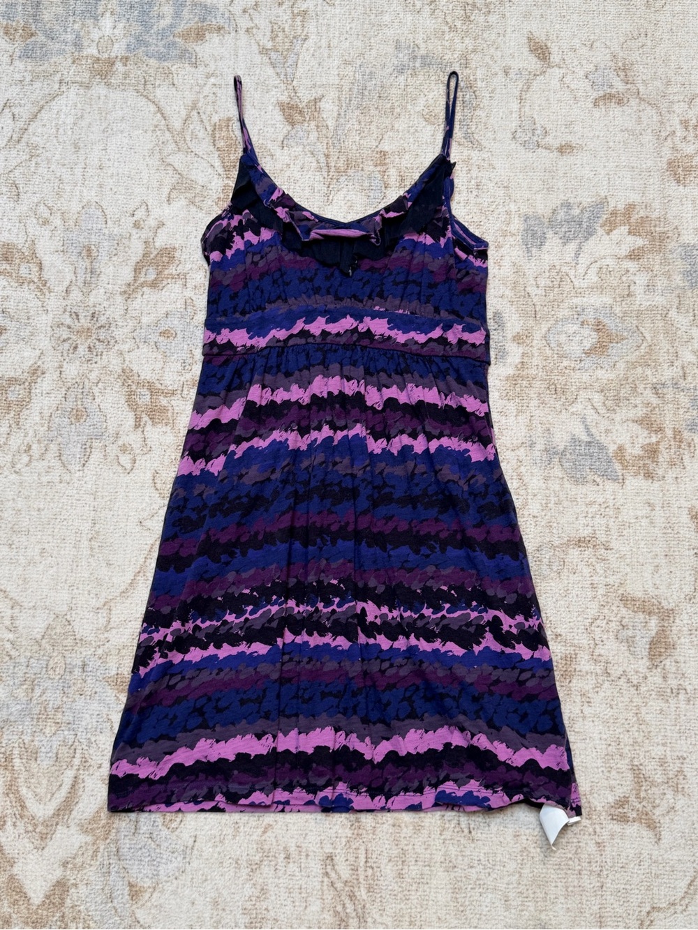 Banana Republic Purple and Black Striped Spaghetti Strap Mini Dress